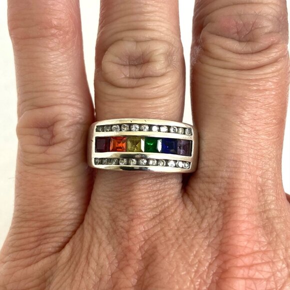 Ross-Simons Sterling Silver Channel Set Multi Gemstone Chakra Band Ring Sz 6.75 - Picture 2 of 16